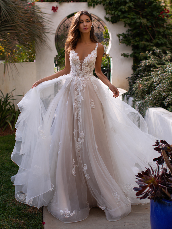A-Line Tulle wedding gown with lace bodice